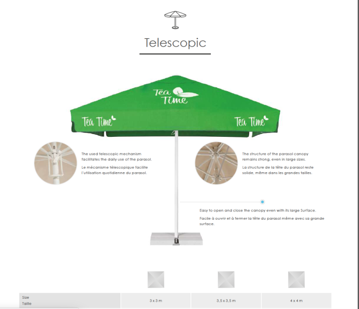 Parasol publicitaire télescopique professionnel personnalisé