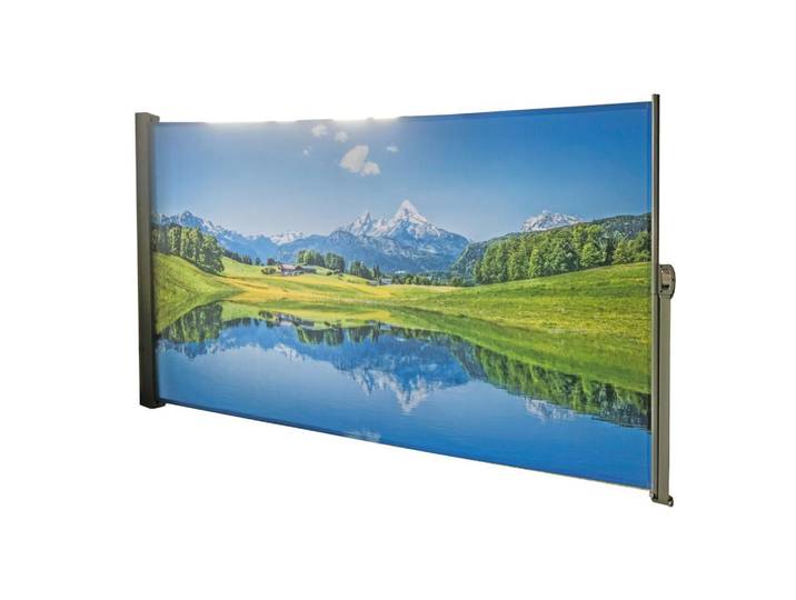 Seitenmarkise 300x160 cm Bunt Bergseemotiv ausziehbar