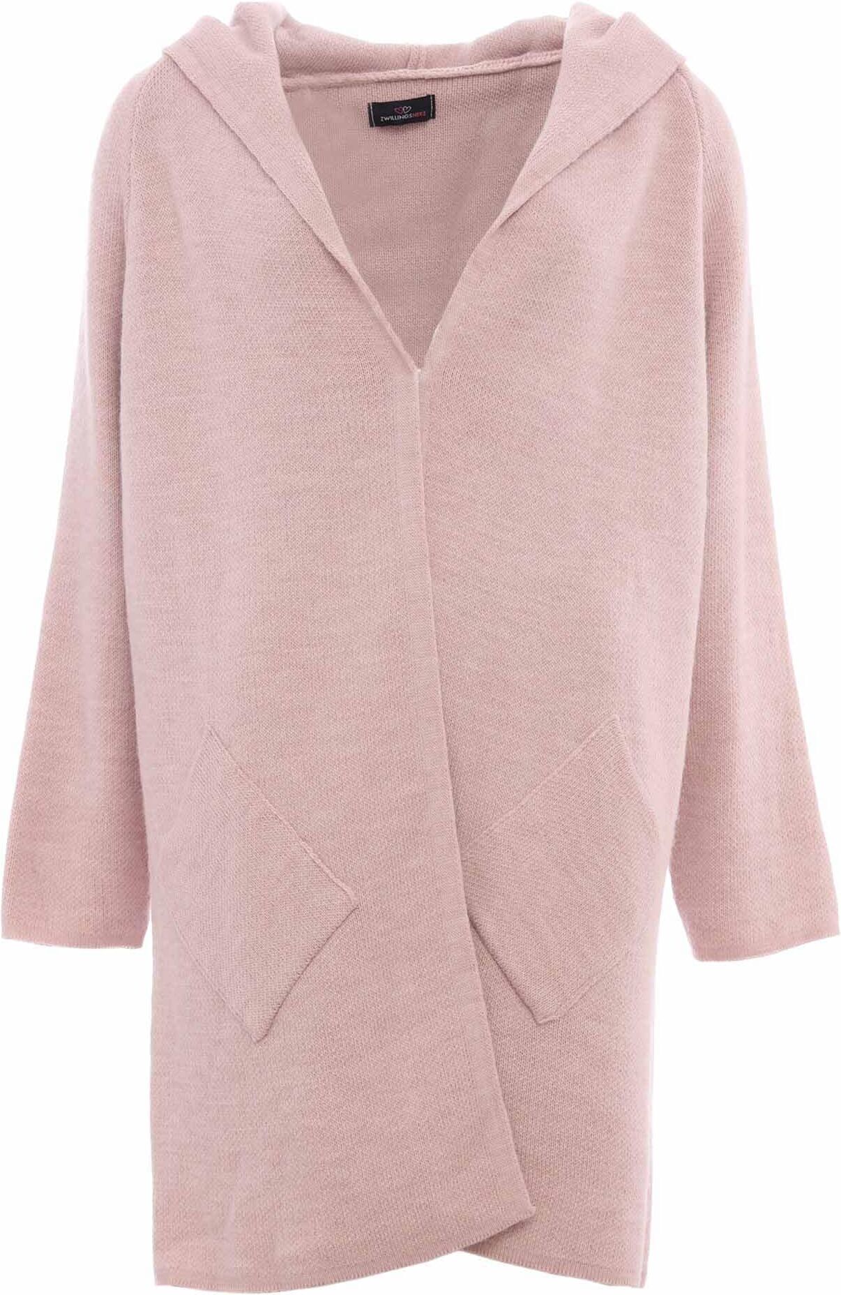 Strickjacke ZWILLINGSHERZ, Damen, rosa (altrosa), Strick, Obermaterial: 60% Polyacryl, 20% Polyester, 15% Wolle, 5% Alpaka, unifarben, bequem ca. Mitte Oberschenkel, V-Ausschnitt, Strickjacken Strickjacke, Langarm, bequem, Taschen, One Size, ohne Verschlu
