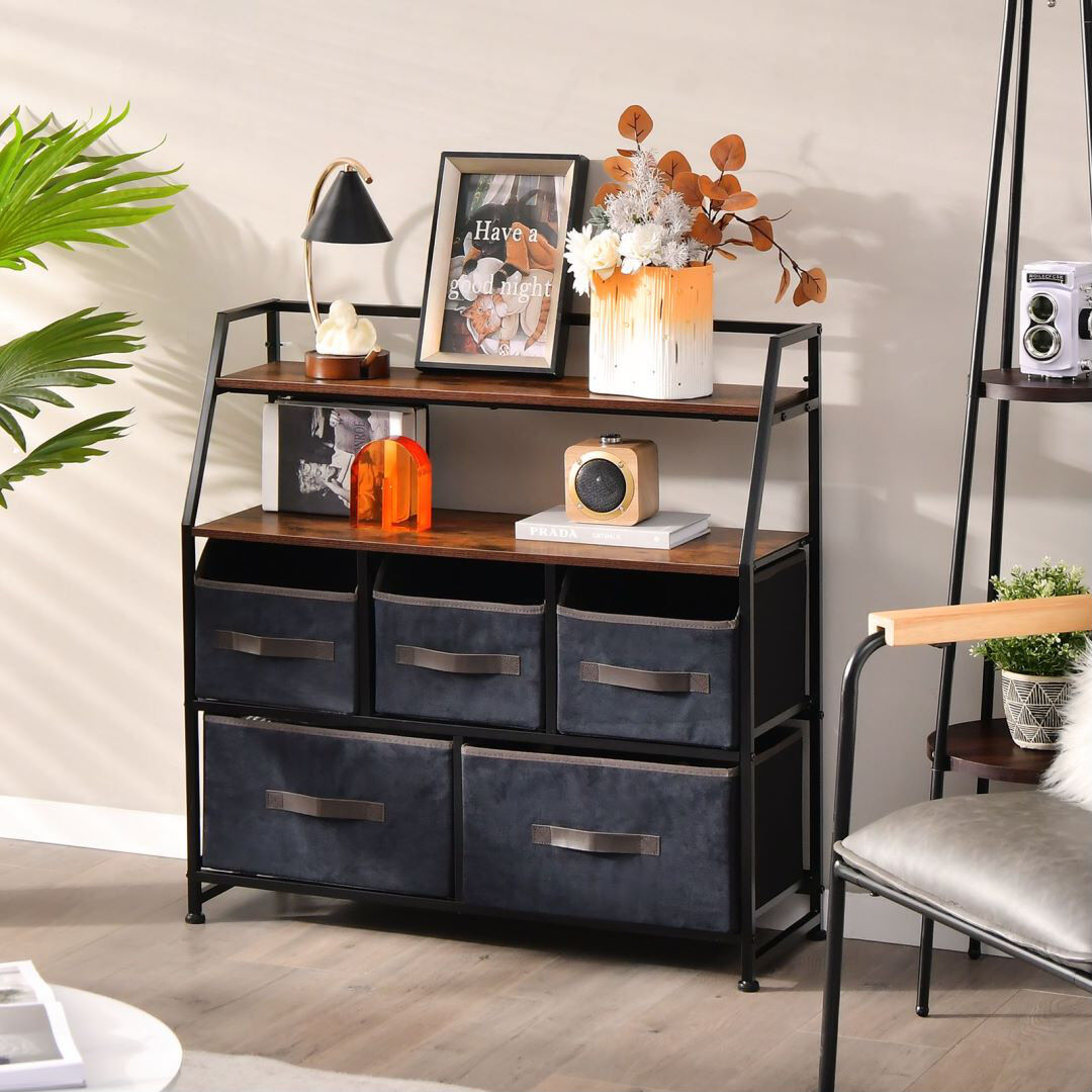 Borough Wharf Dreen 5 Drawer Storage Drawer Black;Navy 84cm H X 83cm W X 29cm D