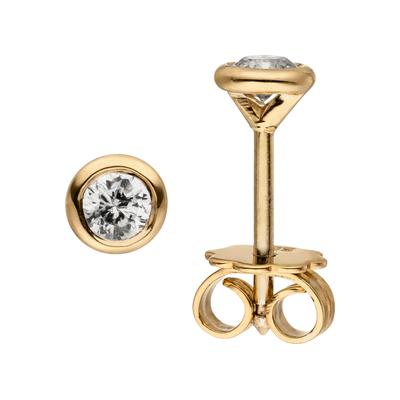 Paar Ohrstecker JOBO "Ohrringe Solitär Diamanten Brillanten 0,24 ct.", gelb (gelbgold 585), Ohrringe, Damen, 4,8mm, SI = kleine Einschlüsse, Diamanten Gelbgold 585, Diamanten, Gelbgold 585, 585 Gold