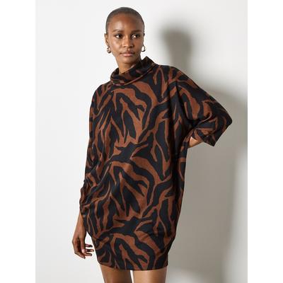 Strickkleid APRICOT "im Cocoon-Stil", Damen, Gr. L (40), Feinstrick, braun (rust), Feinstrick, , Modisch, relaxed fit, Kleider Strickkleid, mit weitem Rollkragen