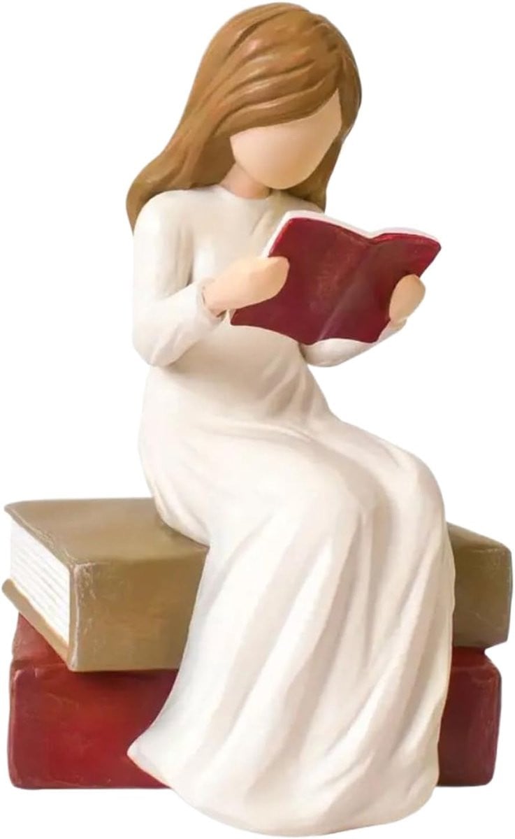 Wit Engel Beeldje Leesboek Sculptuur voor Boekenplank Decoratie B/D/H: 16 x 12 x 11 cm