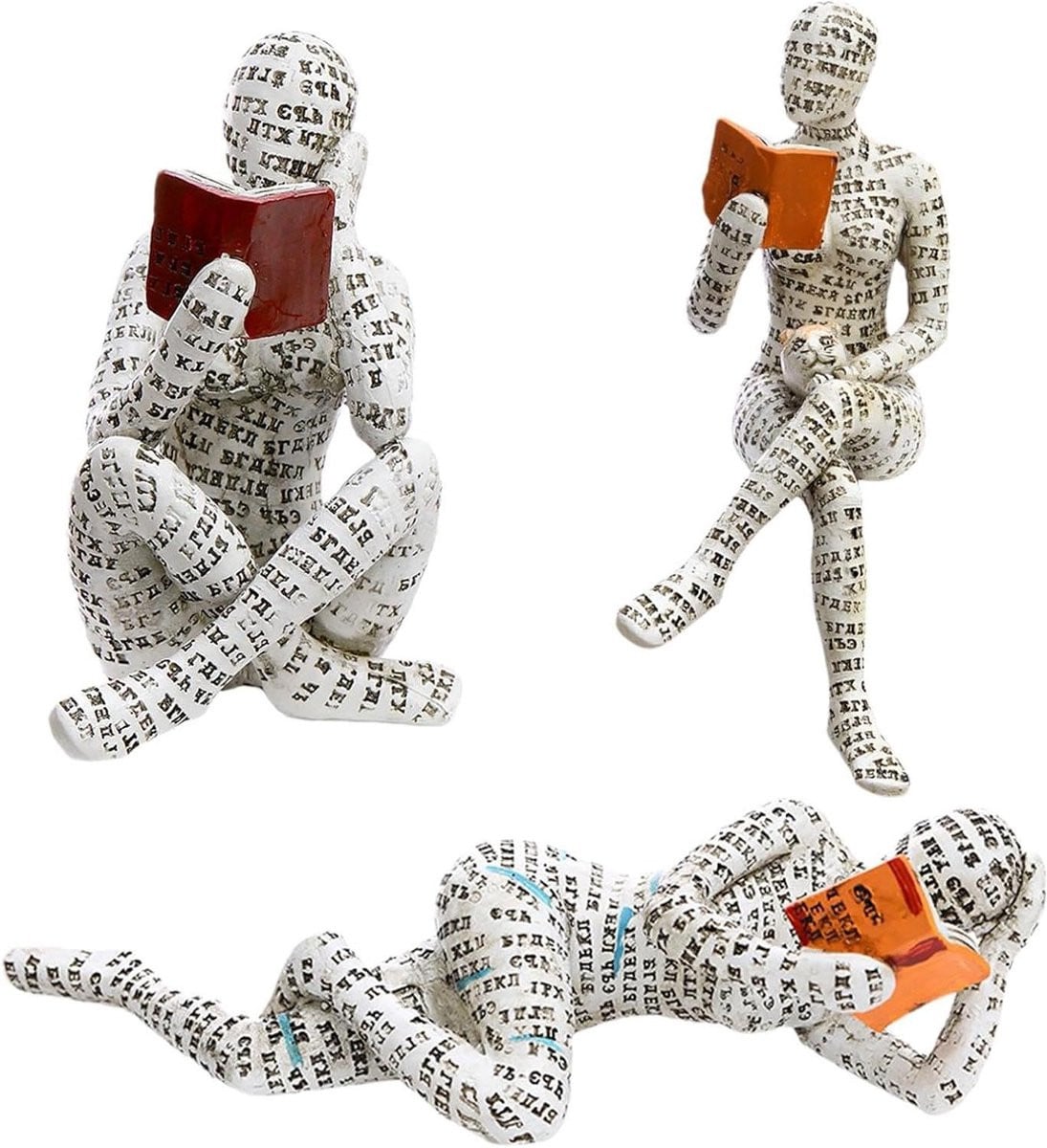Lezend vrouw figuur decoratief sculptuur in zwart wit voor op je boekenkast of tafel