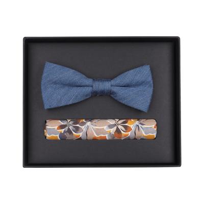 Fliege VENTI "VENTI Set aus Fliege und Einstecktuch gemustert", Herren, blau (mittelblau), 52% Polyester, 47% Baumwolle, 1% Elasthan, Fliegen