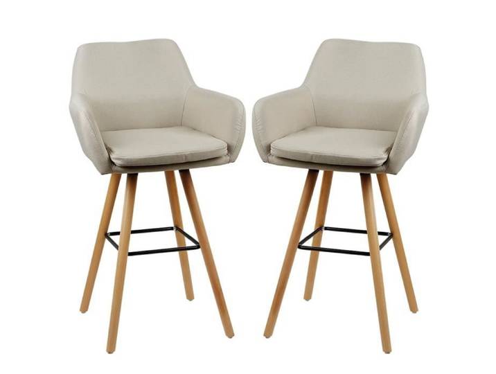 Lot de 2 tabourets de bar hauts Grant - SUPFINE - beige - lin - pieds en bois - élégant et moderne