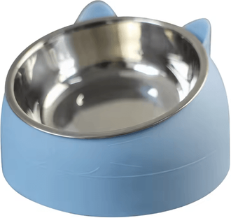 Inspire Picks 15 Tilted Stainless Steel Cat Bowl Elevated Anti Vomiting Pet Feeding Dish blue 400ml