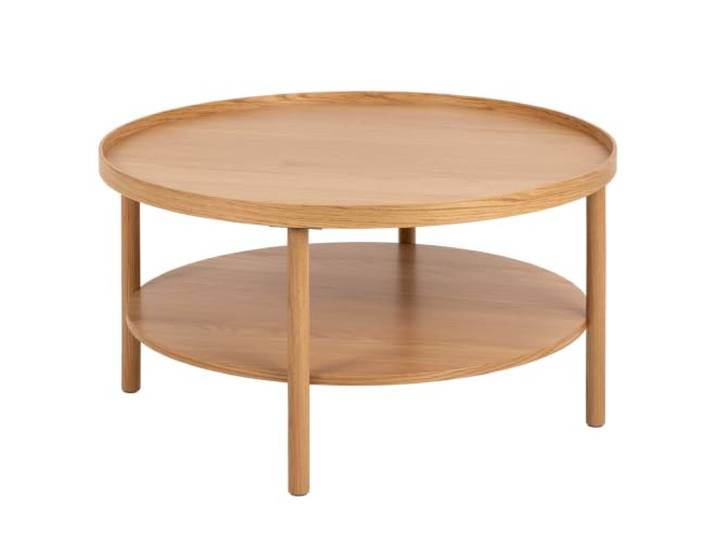 home24 Furnierter Couchtisch Holzwerkstoff Beige Braun rund, Eiche, MDF (Mitteldichte Holzfaserplatte) mit Echtholzfurnier, natürliches Design