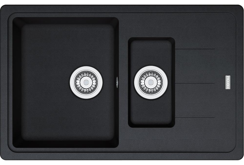 Basis, BFG 651-78, 780x500mm, Reversibel, Onyx, Siebkorb-Excenterventil 3 1/2", Überlauf, Abtropfbecken Edelstahl