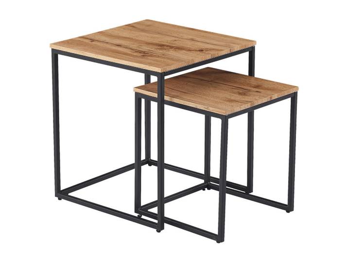 Ti'me Beistelltischset, Eichefarben, Metall, Holzwerkstoff, 2-teilig, quadratisch, eckig, 35-45x40-50x35-45 cm, Wohnzimmer, Wohnzimmertische, Beistelltisch