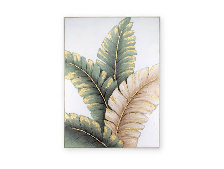 Art for the Home Leinwandbild Üppige Blätter 100x70cm, Beige, Goldfarben, Baum/Pflanze/Natur, Rechteckig, 70x1 cm, Bilder & Rahmen, Bilder, Leinwandbilder