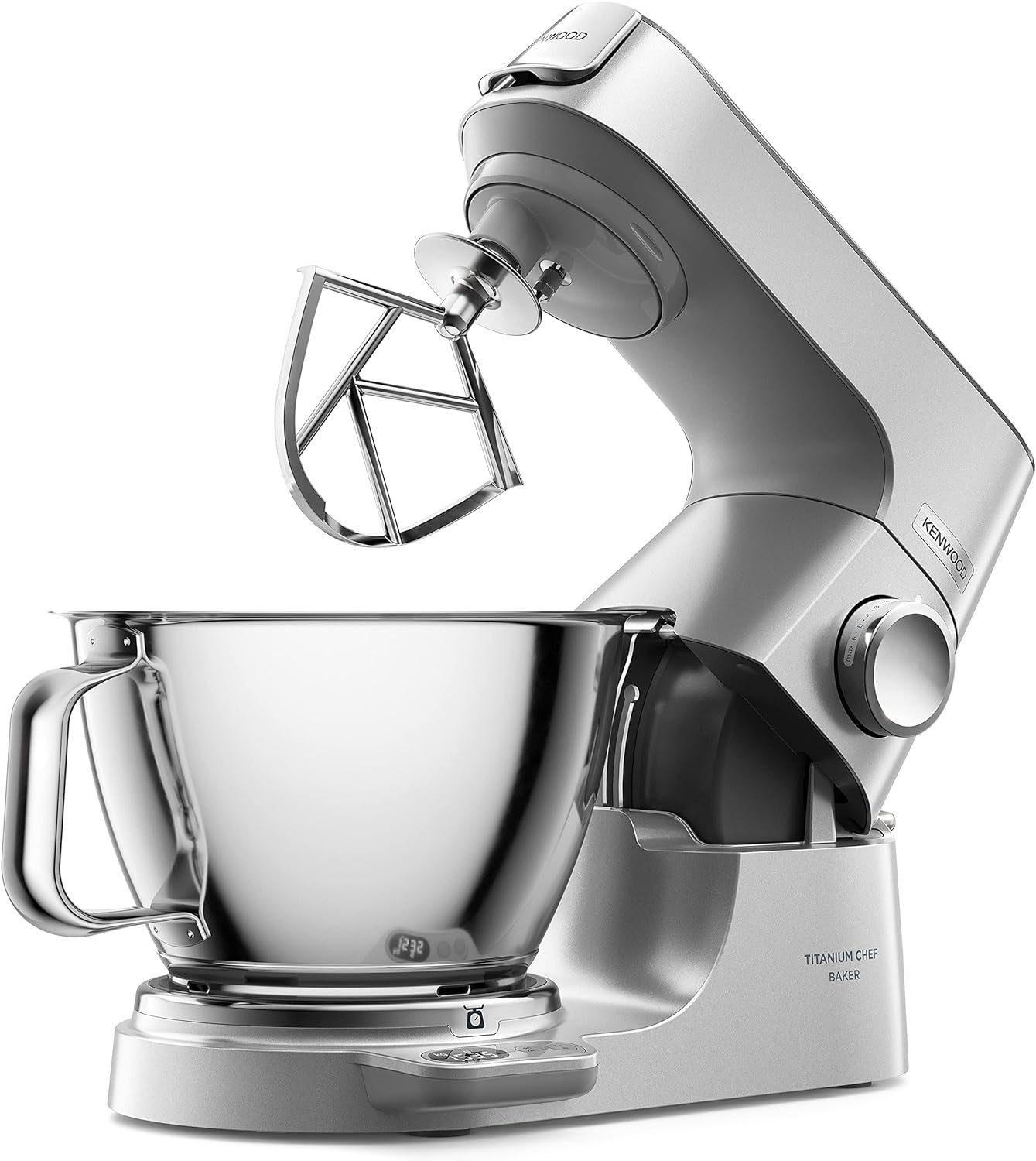 Kenwood Küchenmaschine Titanium Küchenmaschine integrierte Waage, Knetmaschine Rührmaschine, 1200,00 W, 5,00 l Schüssel, Knethaken, Edelstahl