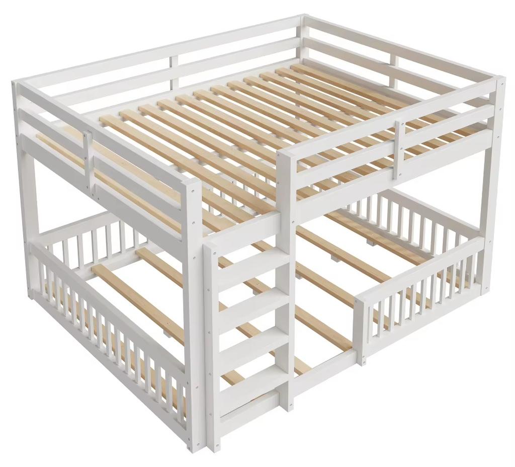 Etagenbett - Twin über Twin - 160 x 200 cm - MDF und Kiefer - Leiter - Sicherheitsgeländer - Weiß