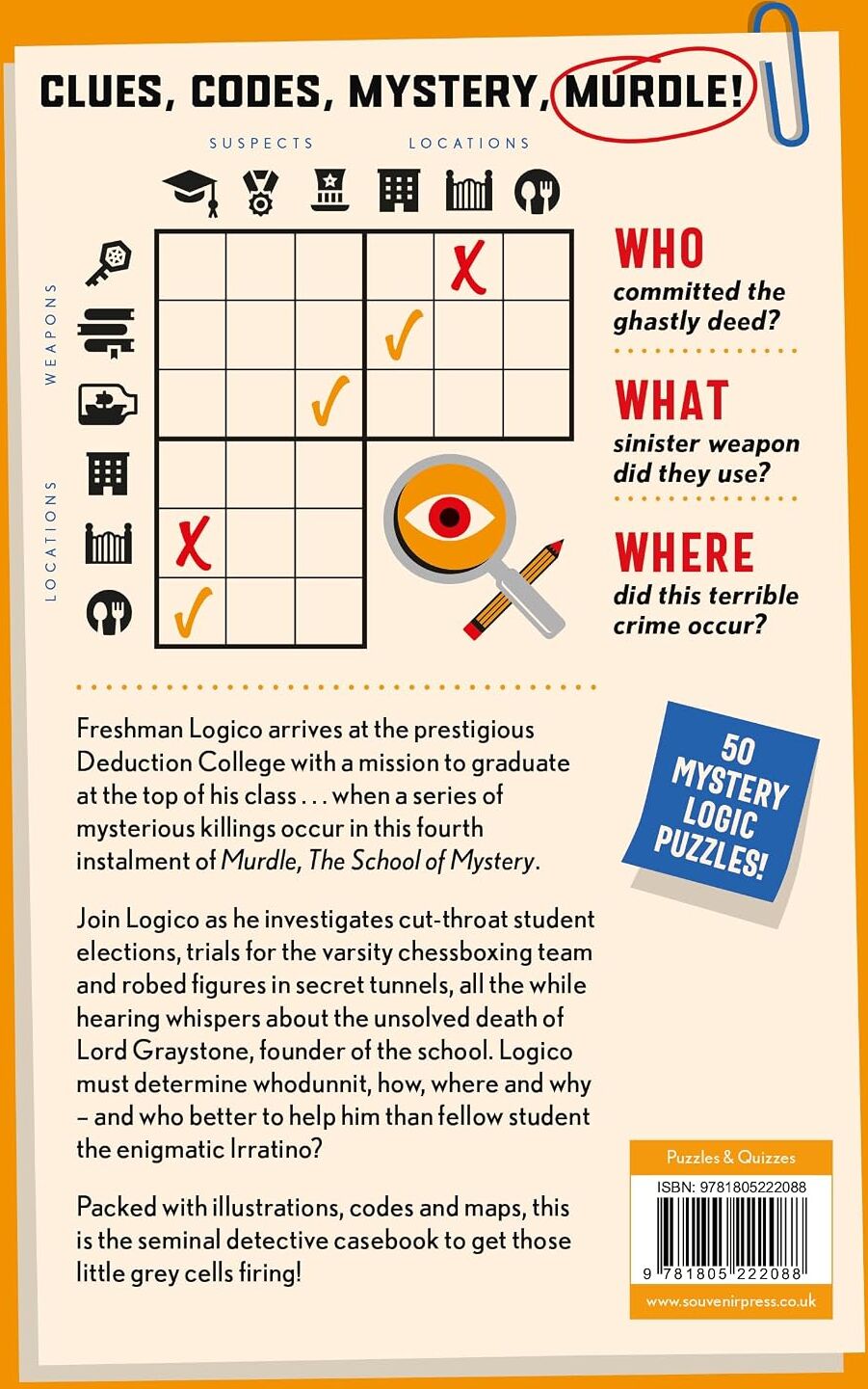 Souvenir Press Murdle: The School of Mystery Book 4 by G. T. Karber   50 Murder Mystery Logic Puzzles   Detective Crime Brain Teaser Book