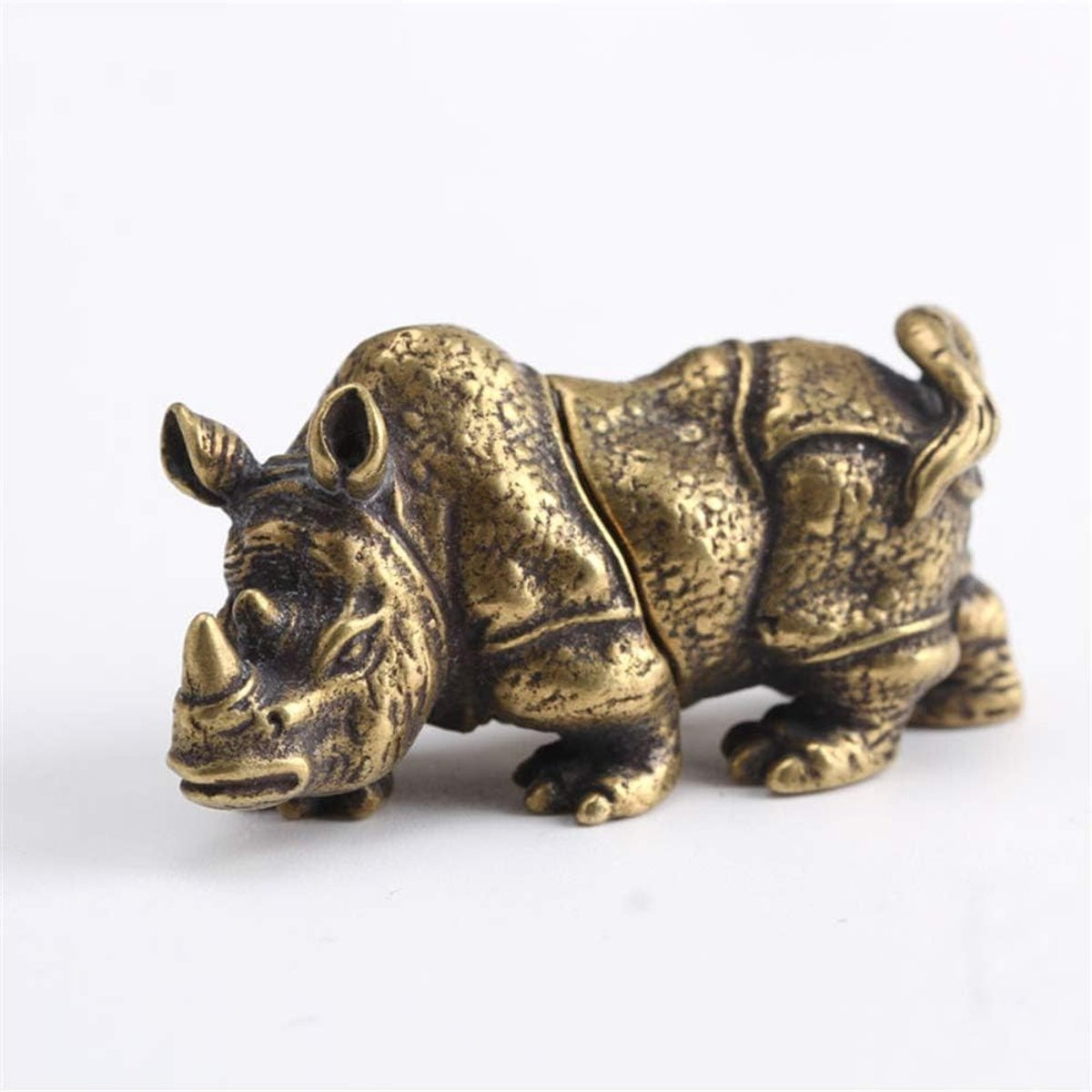 Handgemaakt Koperen Neushoorn Beeldje - Vintage Messing Miniatuur Figuur voor Bureau Decoratie