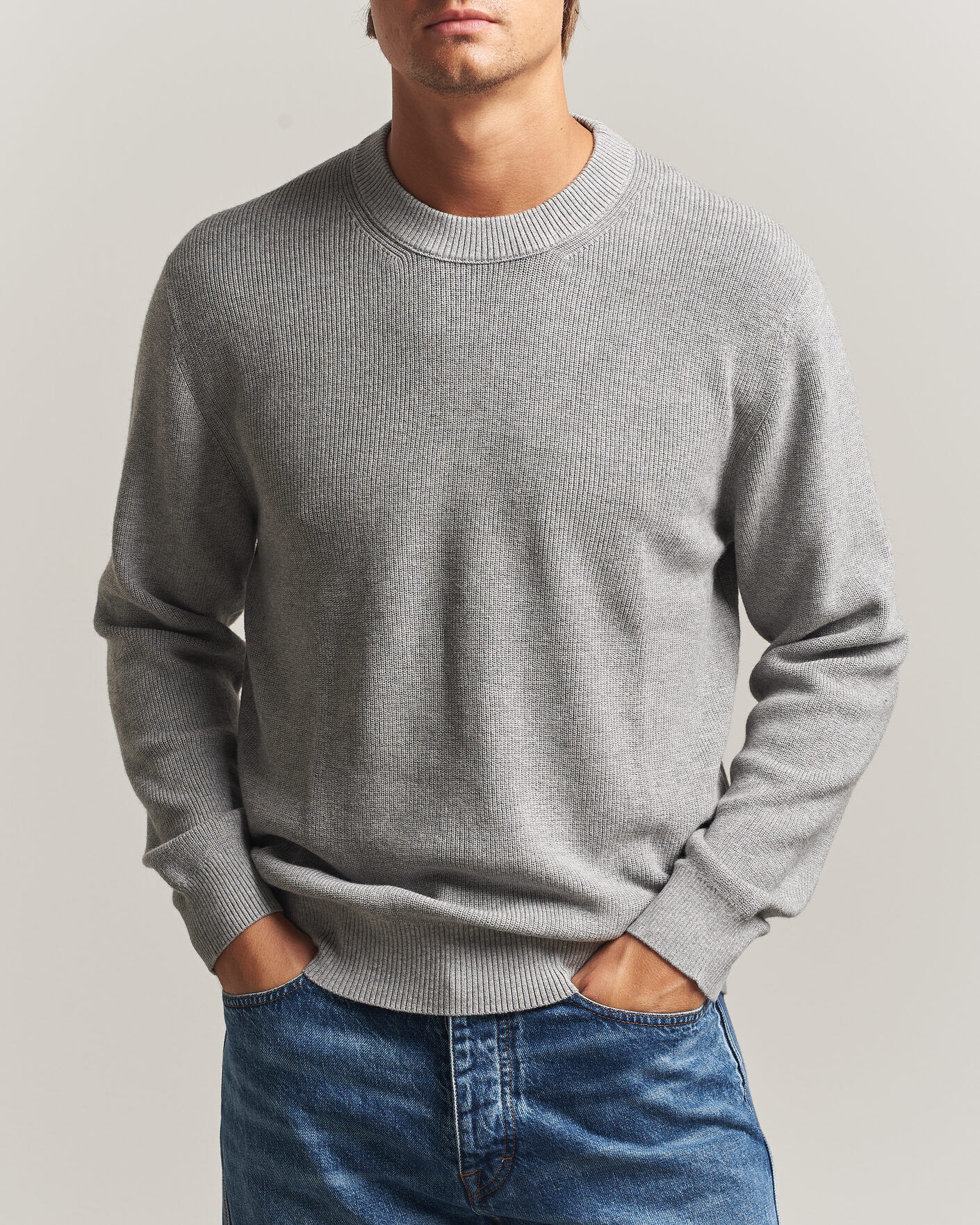 NN07 Hope Cotton/Cashmere Rib Knitted Sweater Grey men M Grå