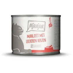 MJAMJAM Leckere Mahlzeit 200g Dose Katzennassfutter Sparpaket 12 x 200 Gramm Mahlzeit mit leckeren Herzen