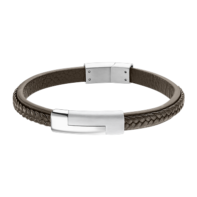 Armband LOTUS "Silent Impact", braun (braun, edelstahlfarben), Armbänder, Herren, 19cm, Edelstahl Leder, Edelstahl, Leder, Armband