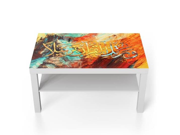 DEQORI Glastisch weiß groß 90x50 cm Motiv Sturm der Schrift ausgefallener Beistelltisch aus Glas Hochglanz Couchtisch fürs Wohnzimmer moderner Couch Tisch mit Design