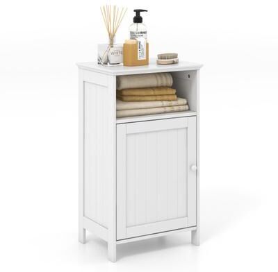 Costway Bathroom Freestanding Adjustable Shelf Floor Storage Cabinet-White