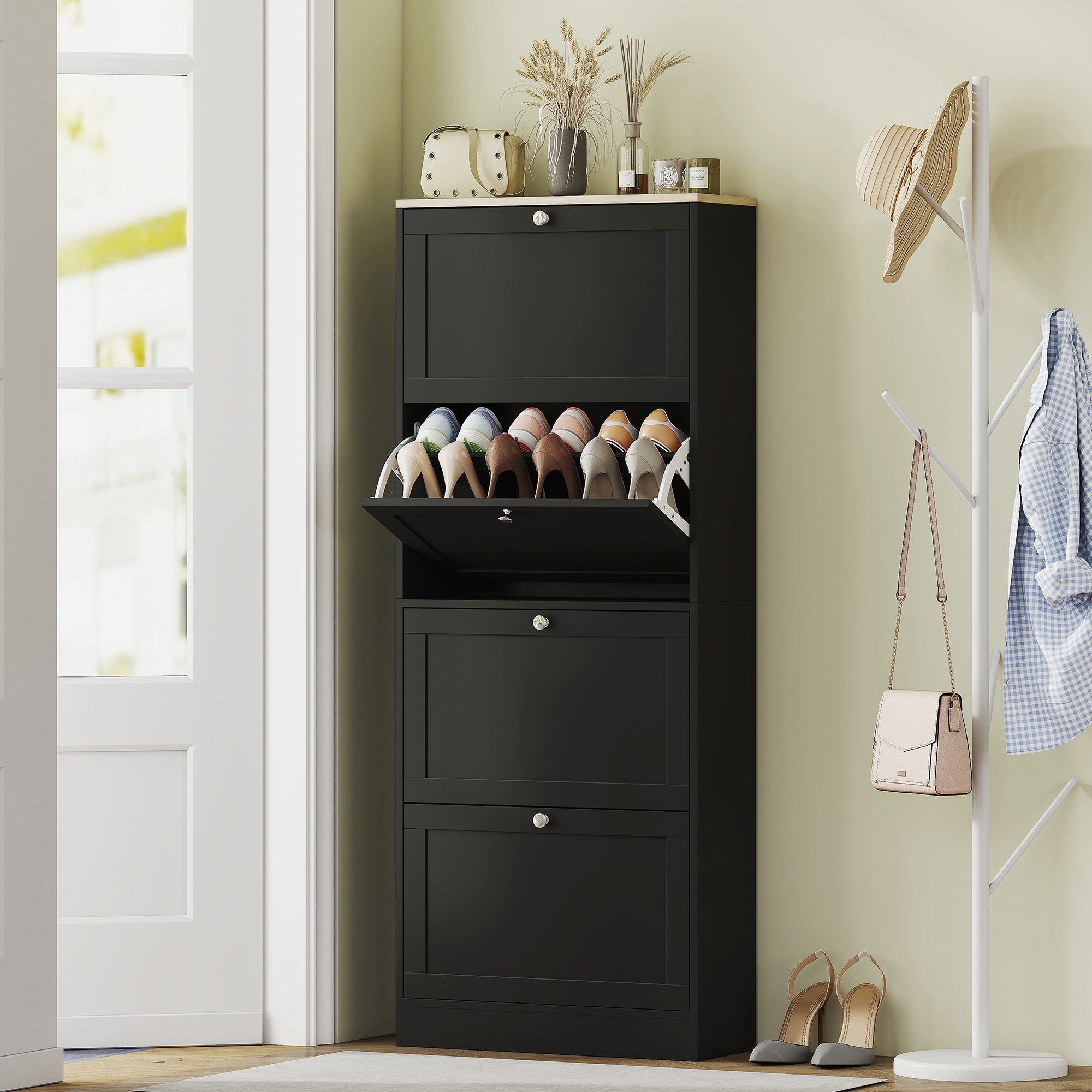 Homcom Scarpiera Salvaspazio a 4 Cassetti con Ripiani Regolabili su 2 Livelli, 60x23.5x153.3 cm, Nero   Aosom Italy