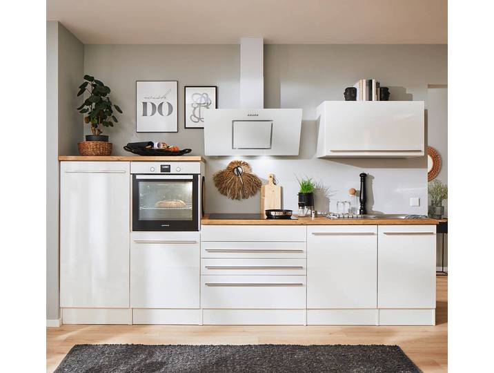 Cuisine 320cm Blanc/Blanc brillant Sans électroménager