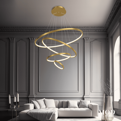 Janet   Modern Hanging Chandelier   Black Ash / 4 Rings / Cool White (6000k)   MOD LIGHTING