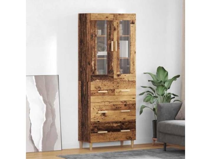 Modernes Highboard aus Holzwerkstoff und Glas: Stilvolles Highboard für Wohn- und Essbereich mit Flügeltüren und Regalen – Stabiles aus Holzwerkstoff mit Glasfront und eleganter