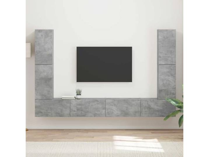 TV-Schrankset 8 Stk Beton Grau Holzwerkstoff Mediencenter Lowboard Robustes Holz, pflegeleicht, Schubladen, Schiebetüren, viel Stauraum, modernes Design, flexibel nutzbar