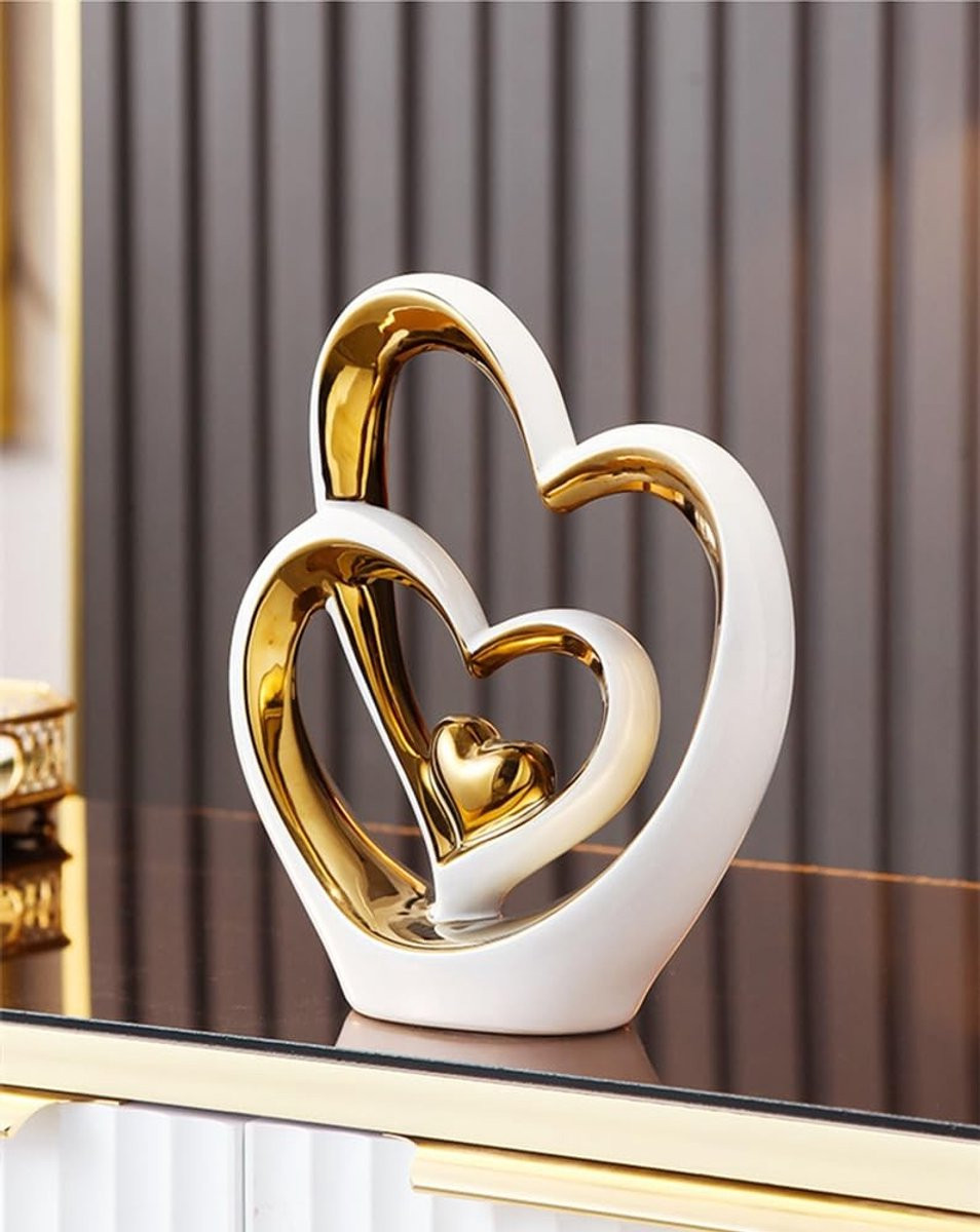 Dailygoods Hart Ornament Dubbel - Keramisch Decoratief Beeld