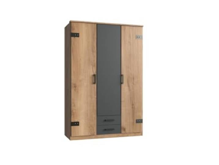 Kleiderschrank Cork Plankeneiche mit Grafit, 135 cm ohne Spiegel
