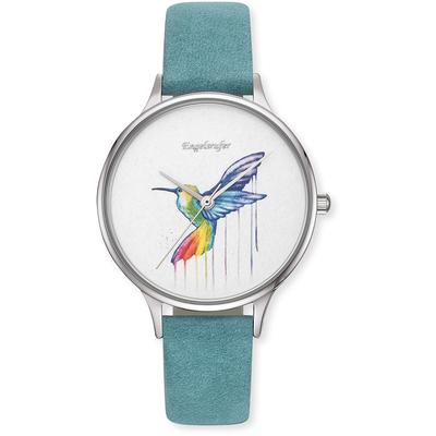 Quarzuhr ENGELSRUFER "Paradise Colibri", blau (mint, türkis, silberfarben, bunt), Armbanduhren, Damen, edelstahlfarben, Quarzuhr, Armbanduhr, Damenuhr, Lederarmband, analog