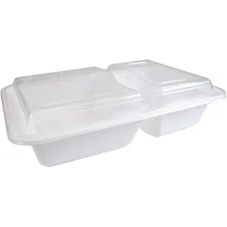 50x Menüboxen aus PP wiederverwendbar mit Deckel 2-geteilt weiß 22x15x6cm