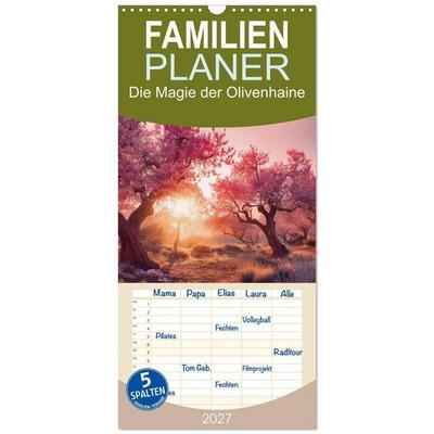 Familienplaner 2027 - Die Magie der Olivenhaine mit 5 Spalten (Wandkalender, 21 x 45 cm) CALVENDO