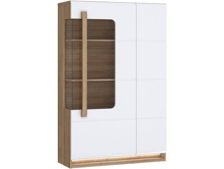 Highboard FORTE Attention , weiß (rivera eiche, weiß glanz), B:89,9cm H:139,6cm T:34,3cm, Holzwerkstoff, Sideboards, Highboard, Highboard, Beleuchtung, Soft Close, Glastüre, Stauraum, Höhe 139,6cm