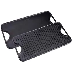Victoria Grillplatte Emaillierte Gusseisen Induktion Grillpfanne 47X25cm für Feuer Grill, VIC-31770, Schwarz
