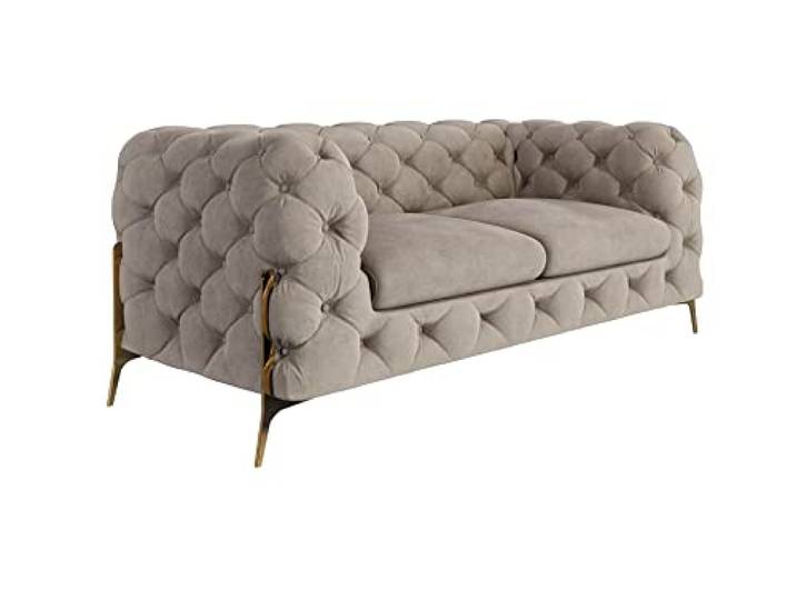 S-Style Möbel Milton Chesterfield Sofa 2-Sitzer 2er Couch Wohnzimmer Möbel Freistehend mit Metallfüßen 185x100x73 cm Dunkelcreme