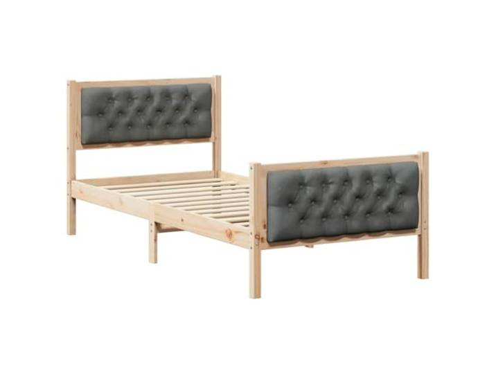 PUGYNBK Bettgestell, Dunkelgrau, 90 x 200 cm Massives Kiefernholz, gepolstertes Kopfteil, feste Leisten, quadratische Beine