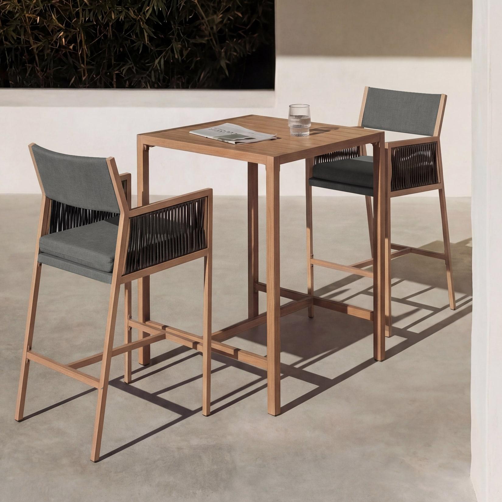 Set Bartisch + 2x Barhocker MCW-Q12, Barstuhl Stehtisch, Polyrattan Olefin (210 g/m²) ~ dunkelgrau