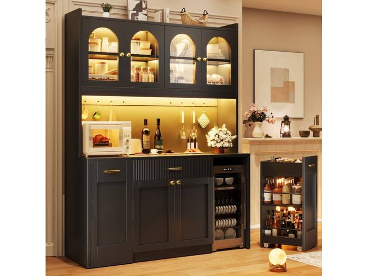 Colonne De Cuisine 120 Cm Noire Buffet Haut Cuisine FloraGrace Pour Cuisine Avec Rangement 120x40x187cm