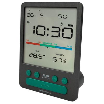 Funkwecker FILIUS ZEITDESIGN, grau (dunkeltitanfarben), Wecker, Funkwecker, Wecker, Schlafzimmer, Anzeige Innentemperatur, Hygrometer, Tag, Monat