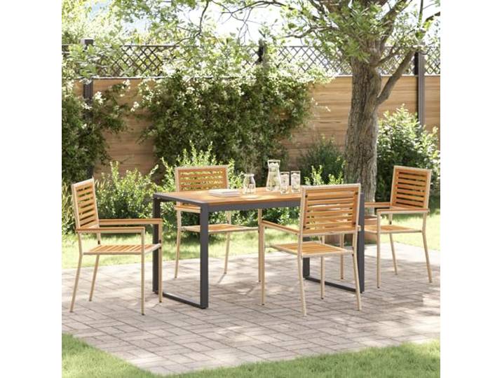 HEFZGDB Garten Esszimmer Set aus Naturholz und Rattan für 4 Personen, Wetterbeständig und UV-Geschützt, Ideal für Balkon und Garten, Bequeme Sitzmöglichkeiten mit Einfacher Pflege