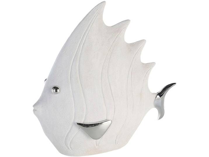 Tierfigur GILDE Fischfigur , weiss (weiß), B:36cm H:33cm T:10cm, Kunstharz, Dekofiguren, Tierfigur
