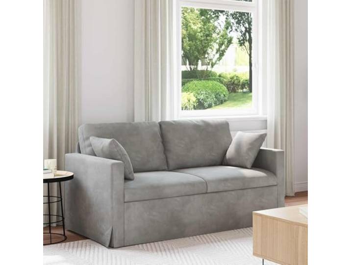 Samt Sofa Hellgrau 158 x 78 x 80 cm mit Metallrahmen, Holzarmlehnen 2-teiliges Modulsofa, Samtbezug, stabiler Stand, flexible Raumgestaltung, modernes Design