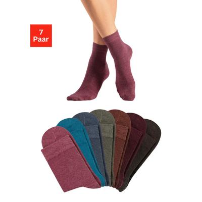 Basicsocken LASCANA, Damen, Gr. 35-38, bunt (1x braun, melange, 1x hellbraun, melange, 1x olive, melange, 1x ruby, melange, 1x beere, melange, 1x jeans, melange, 1x petrol, melange), Baumwollmischung, meliert, elastisch, Socken, in bunten...