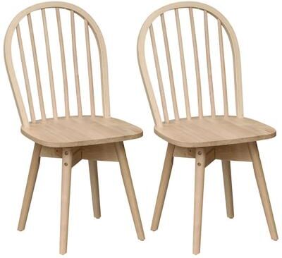 Costway Swivel Windsor Dining Chairs Set of 2 with Solid Rubber Wood Frame-Natural