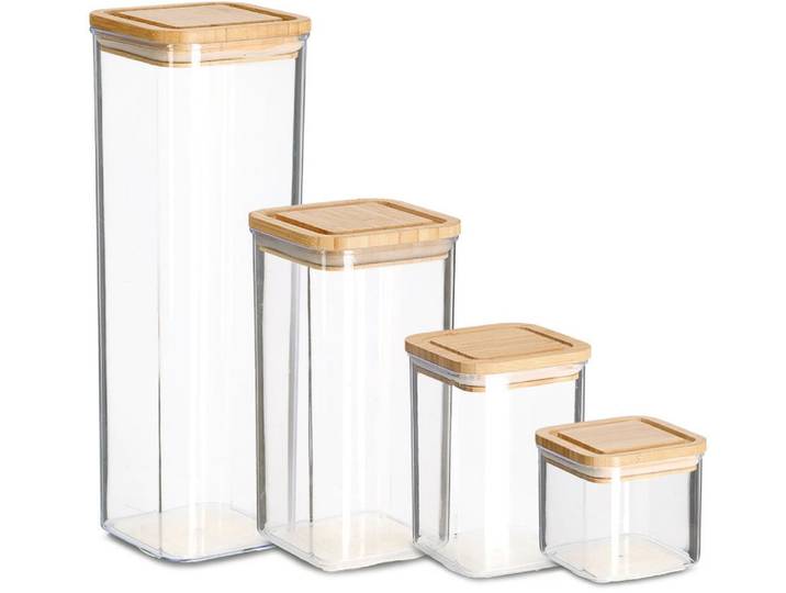 Vorratsdose ZELLER PRESENT, transparent (transparent, natur), Bambus, Polyprophylen (PP), Lebensmittelaufbewahrungsbehälter, Vorratsdose, 4-teilig: 1900 ml, 1200 ml, 800 ml und 500 ml