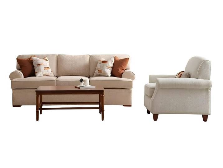 JVmoebel Polstergarnitur Beige Sofa mit Sessel aus strapazierfähigem Textil von JVMoebel, (Set, 2-tlg)