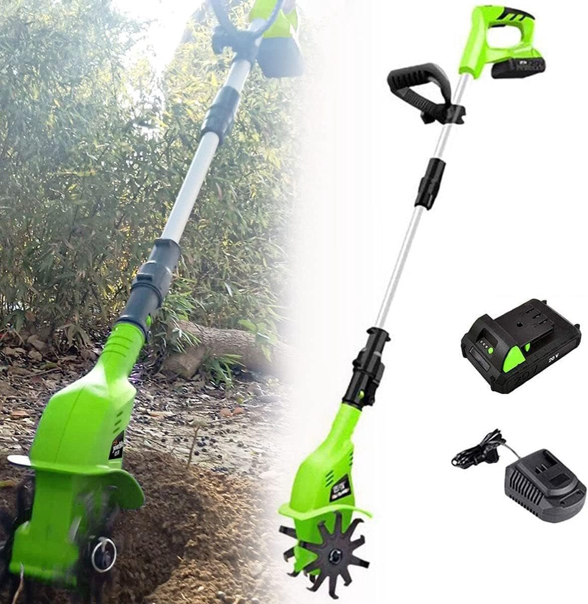 Elektrische Tuinfrees Zwart - Draadloze Grondbewerker Cultivator - Breedte: 10 cm, Diepte: 25 cm