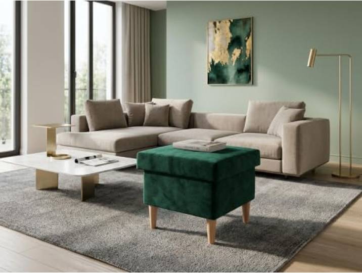 Family Meble Polsterhocker Ari Design – Fußhocker mit Stoff-Bezug und Stauraum – Türkis · Aura 11